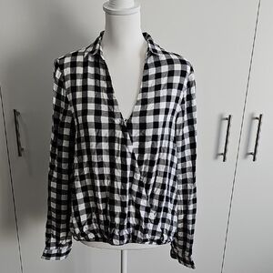 Madewell Black and White Plaid Blouse